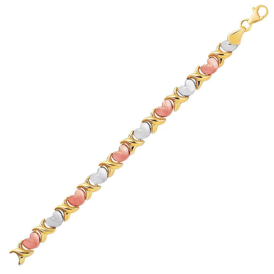 14k Tri-Color Gold Fancy Satin Heart Line Bracelet (6.35 mm) RCJ Bracelets  CELESTIA LUXE JEWELLERS