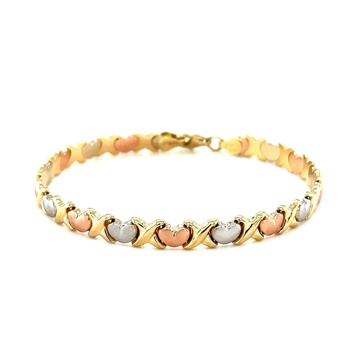 14k Tri-Color Gold Fancy Satin Heart Line Bracelet (6.35 mm) RCJ Bracelets  CELESTIA LUXE JEWELLERS