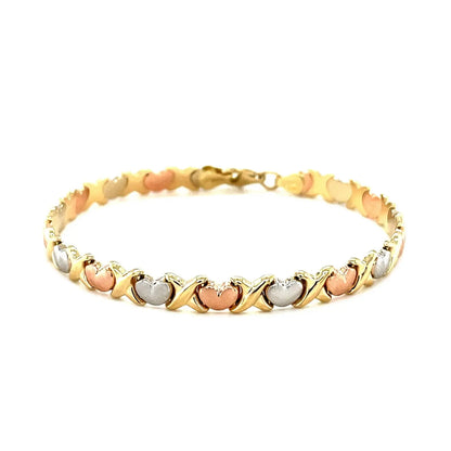 14k Tri-Color Gold Fancy Satin Heart Line Bracelet (6.35 mm) RCJ Bracelets  CELESTIA LUXE JEWELLERS