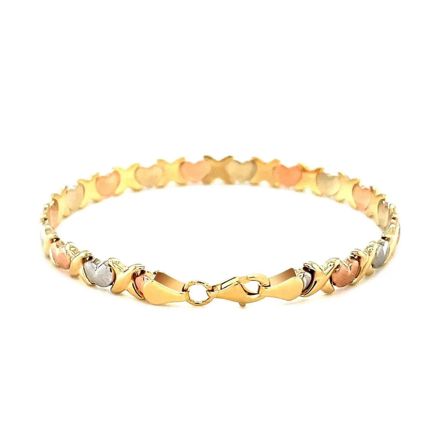 14k Tri-Color Gold Fancy Satin Heart Line Bracelet (6.35 mm) RCJ Bracelets  CELESTIA LUXE JEWELLERS