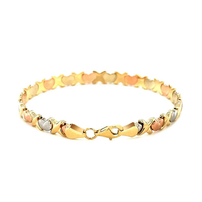 14k Tri-Color Gold Fancy Satin Heart Line Bracelet (6.35 mm) RCJ Bracelets  CELESTIA LUXE JEWELLERS