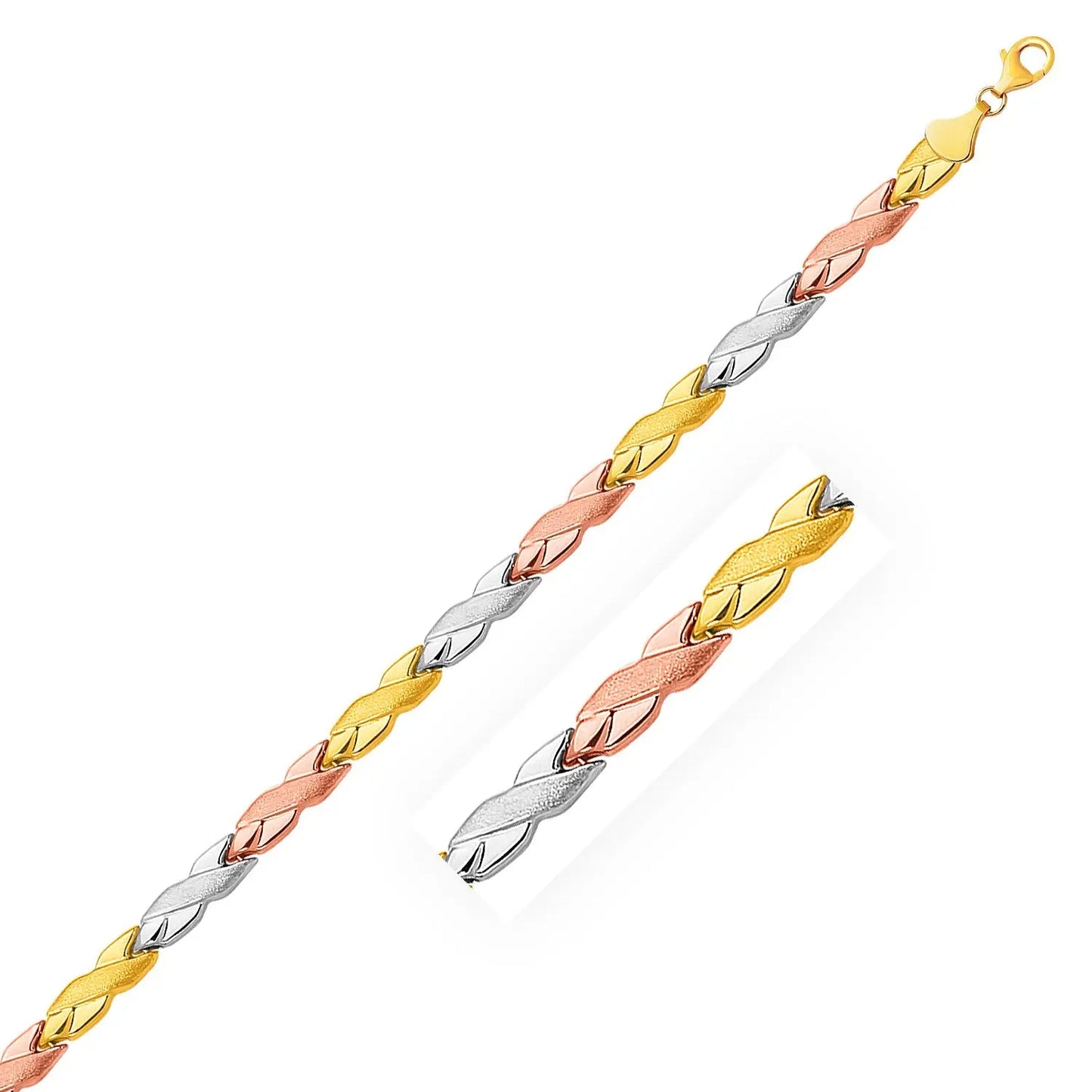 14k Tri-Color Gold Shiny and Textured X Link Bracelet (6.35 mm) RCJ Bracelets  CELESTIA LUXE JEWELLERS