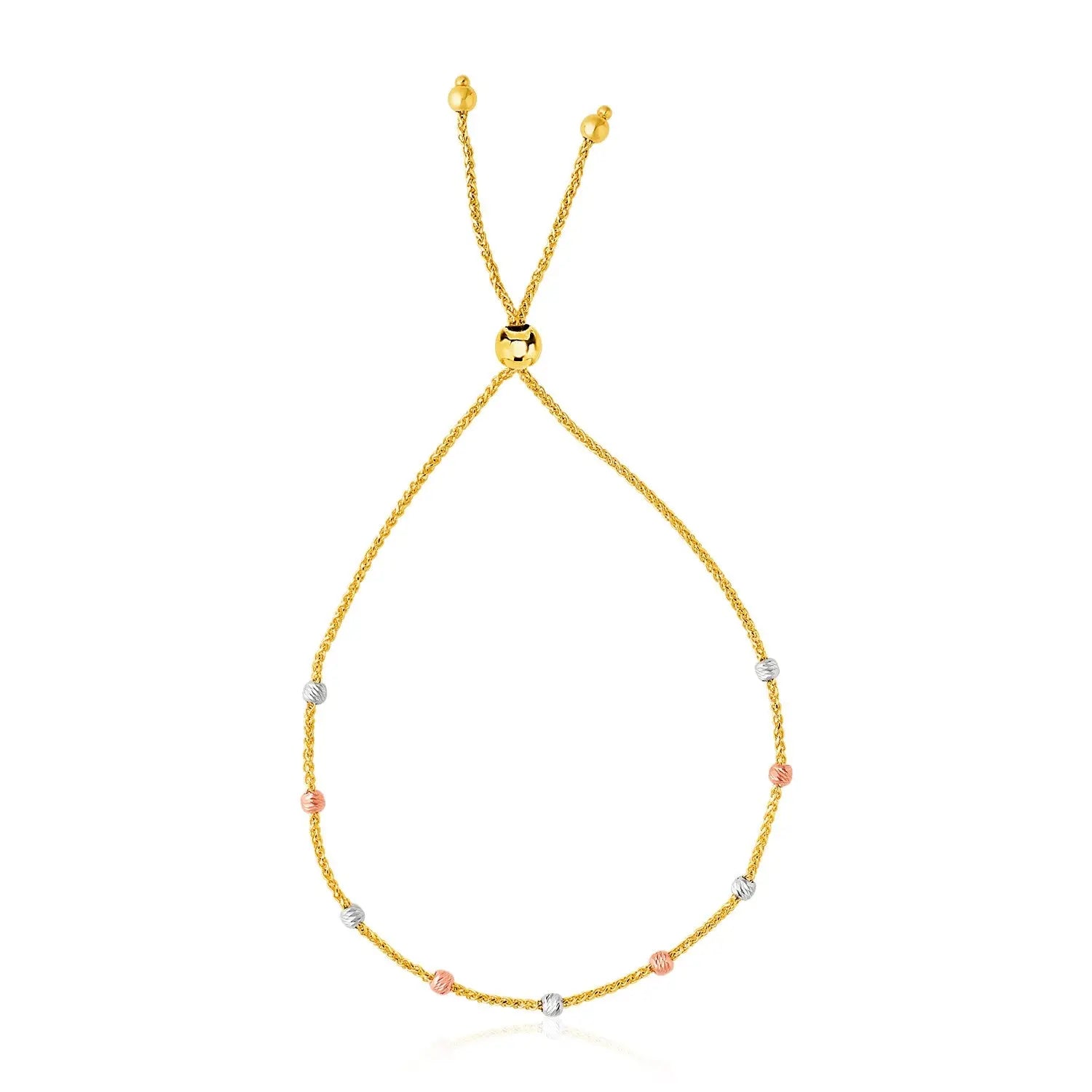 14k Tri-Color Gold Textured Bead Station Lariat Bracelet (5.00 mm) RCJ Bracelets  CELESTIA LUXE JEWELLERS
