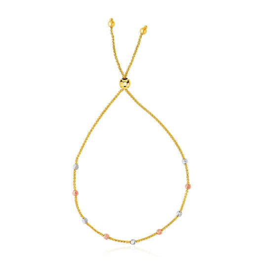 14k Tri-Color Gold Textured Bead Station Lariat Bracelet (5.00 mm) RCJ Bracelets  CELESTIA LUXE JEWELLERS