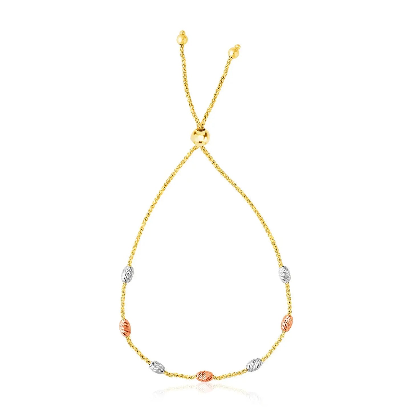 14k Tri-Color Gold Textured Oval Station Lariat Style Bracelet (1.20 mm) RCJ Bracelets  CELESTIA LUXE JEWELLERS