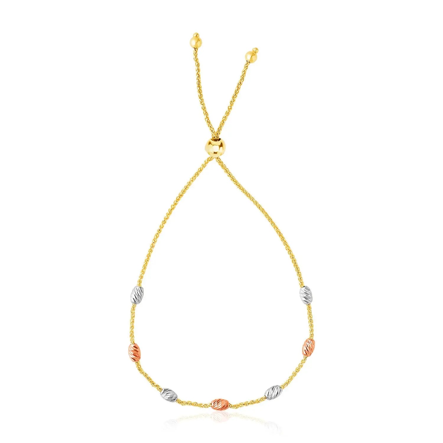 14k Tri-Color Gold Textured Oval Station Lariat Style Bracelet (1.20 mm) RCJ Bracelets  CELESTIA LUXE JEWELLERS