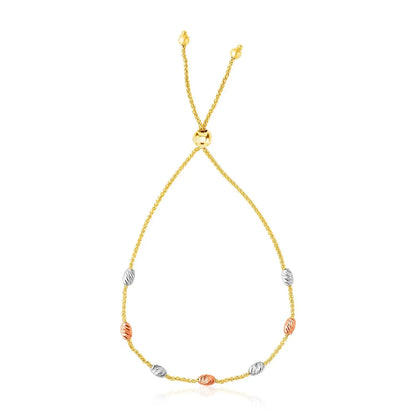 14k Tri-Color Gold Textured Oval Station Lariat Style Bracelet (1.20 mm) RCJ Bracelets  CELESTIA LUXE JEWELLERS