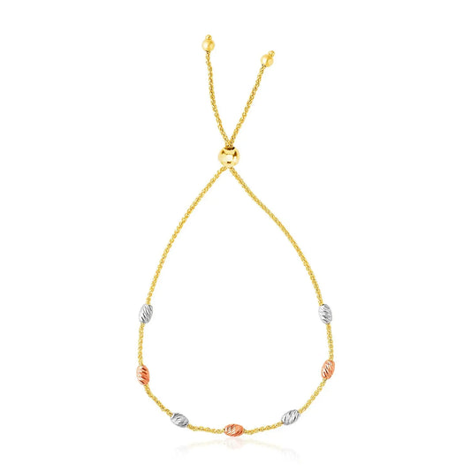 14k Tri-Color Gold Textured Oval Station Lariat Style Bracelet (1.20 mm) RCJ Bracelets  CELESTIA LUXE JEWELLERS