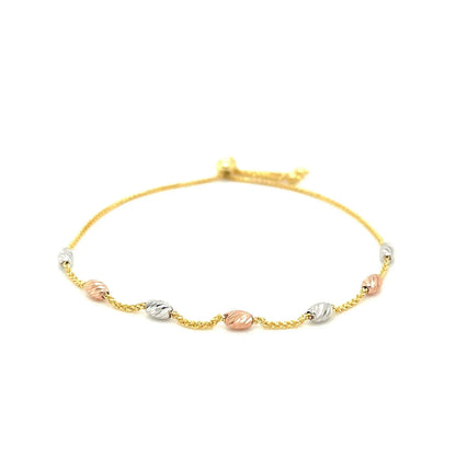 14k Tri-Color Gold Textured Oval Station Lariat Style Bracelet (1.20 mm) RCJ Bracelets  CELESTIA LUXE JEWELLERS