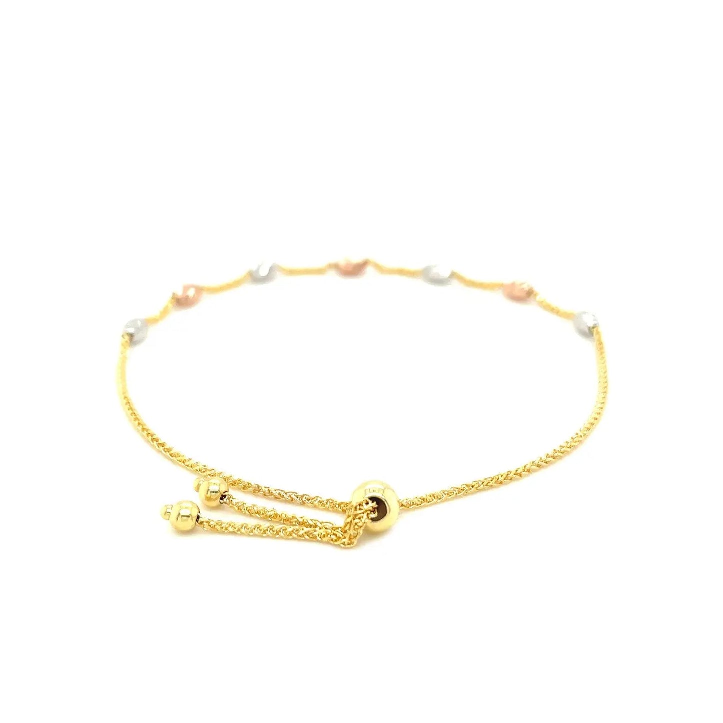 14k Tri-Color Gold Textured Oval Station Lariat Style Bracelet (1.20 mm) RCJ Bracelets  CELESTIA LUXE JEWELLERS