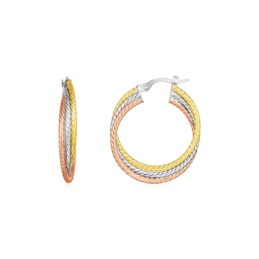 14k Tri Color Gold Three Part Round Hoop Earrings(4.5x26mm) RCJ Earrings  CELESTIA LUXE JEWELLERS