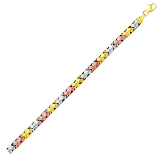 14k Tri-Color Gold Weave Design Bracelet (6.35 mm) RCJ Bracelets  CELESTIA LUXE JEWELLERS