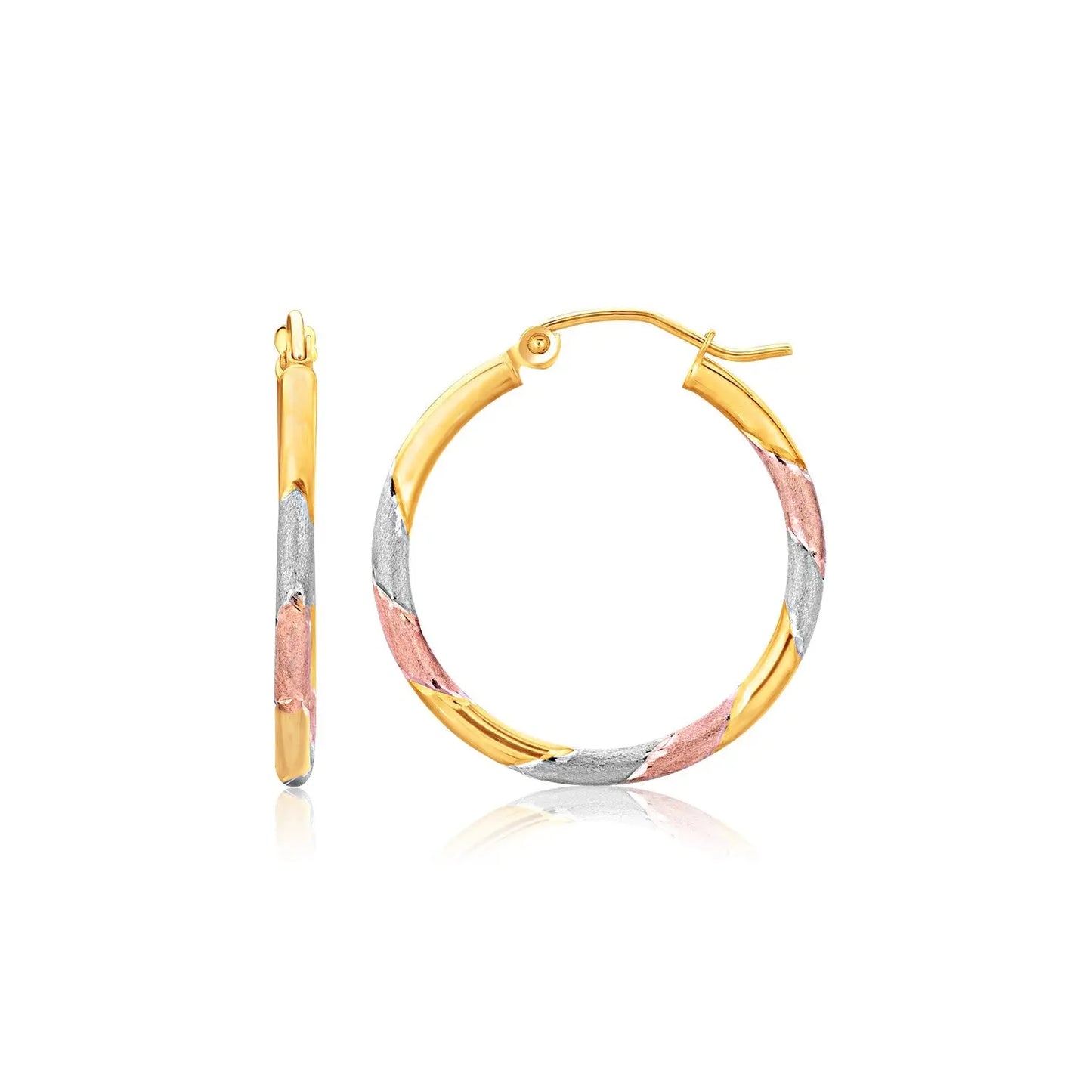 14k Tri-Color Textured Hoop Earrings (2x22mm) RCJ Earrings  CELESTIA LUXE JEWELLERS