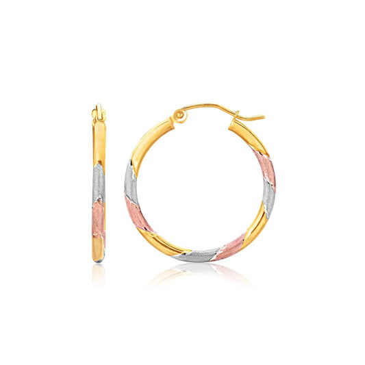 14k Tri-Color Textured Hoop Earrings (2x22mm) RCJ Earrings  CELESTIA LUXE JEWELLERS