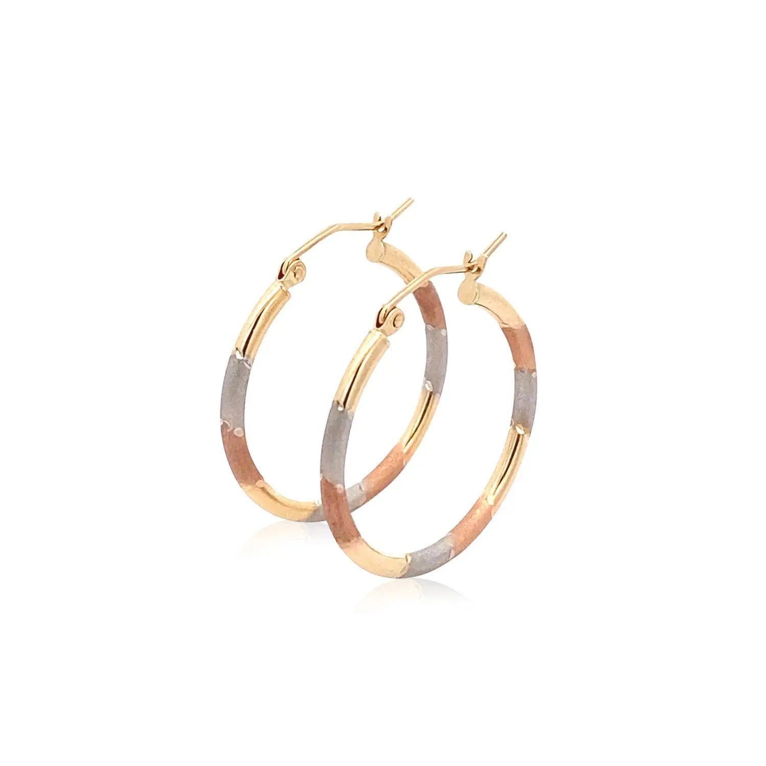14k Tri-Color Textured Hoop Earrings (2x22mm) RCJ Earrings  CELESTIA LUXE JEWELLERS