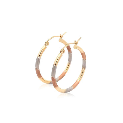 14k Tri-Color Textured Hoop Earrings (2x22mm) RCJ Earrings  CELESTIA LUXE JEWELLERS