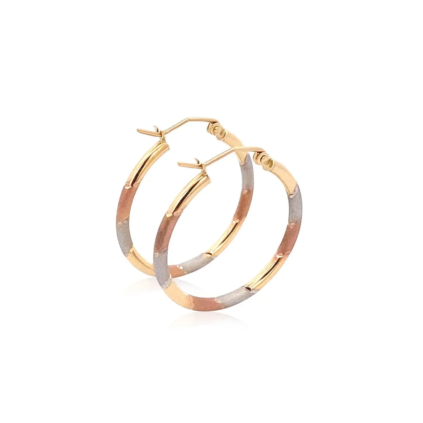14k Tri-Color Textured Hoop Earrings (2x22mm) RCJ Earrings  CELESTIA LUXE JEWELLERS