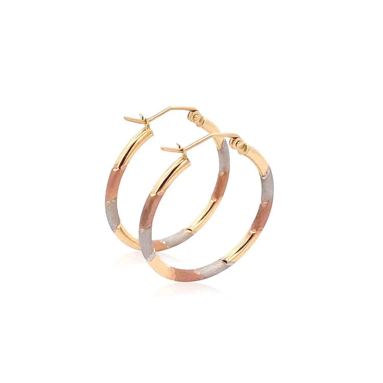 14k Tri-Color Textured Hoop Earrings (2x22mm) RCJ Earrings  CELESTIA LUXE JEWELLERS