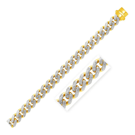 14k Two Tone Gold 8 1/2 inch Wide Curb Chain Bracelet with White Pave (13.50 mm) RCJ Bracelets  CELESTIA LUXE JEWELLERS