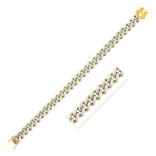 14k Two Tone Gold 8 1/4 inch Curb Chain Bracelet with White Pave (9.50 mm) RCJ Bracelets  CELESTIA LUXE JEWELLERS