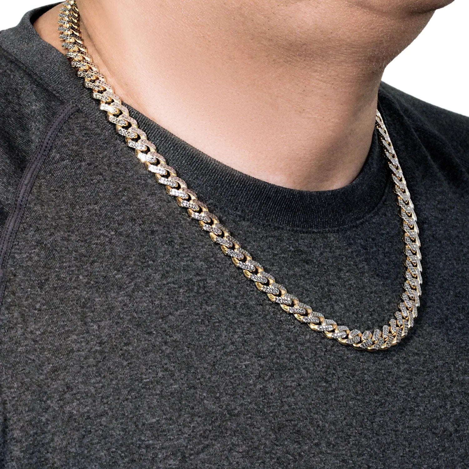 14k Two Tone Gold 8 1/4 inch Curb Chain Bracelet with White Pave (9.50 mm) RCJ Bracelets  CELESTIA LUXE JEWELLERS