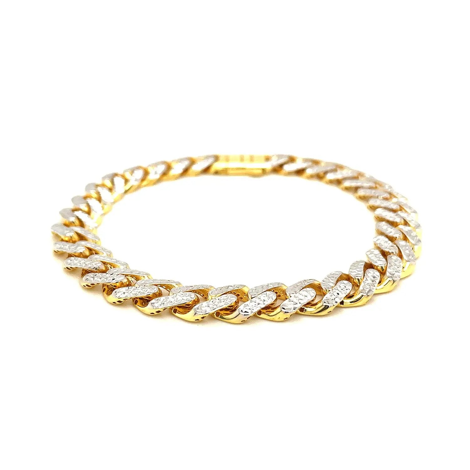 14k Two Tone Gold 8 1/4 inch Curb Chain Bracelet with White Pave (9.50 mm) RCJ Bracelets  CELESTIA LUXE JEWELLERS