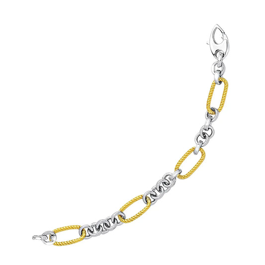 14k Two-Tone Gold Bracelet with Cable Textured Oval and Round Links (7.10 mm) RCJ Bracelets  CELESTIA LUXE JEWELLERS