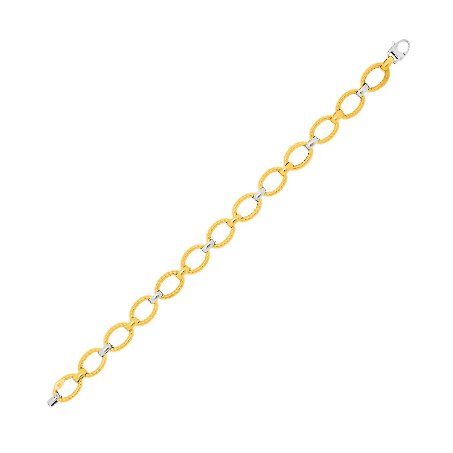 14k Two-Tone Gold Chain Bracelet with Textured Oval Links (6.35 mm) RCJ Bracelets  CELESTIA LUXE JEWELLERS