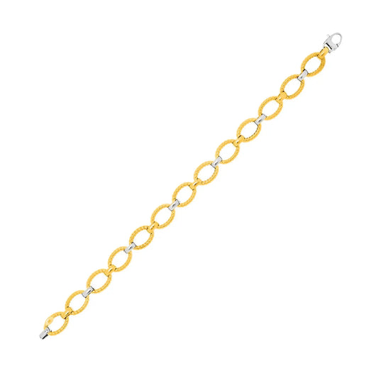 14k Two-Tone Gold Chain Bracelet with Textured Oval Links (6.35 mm) RCJ Bracelets  CELESTIA LUXE JEWELLERS