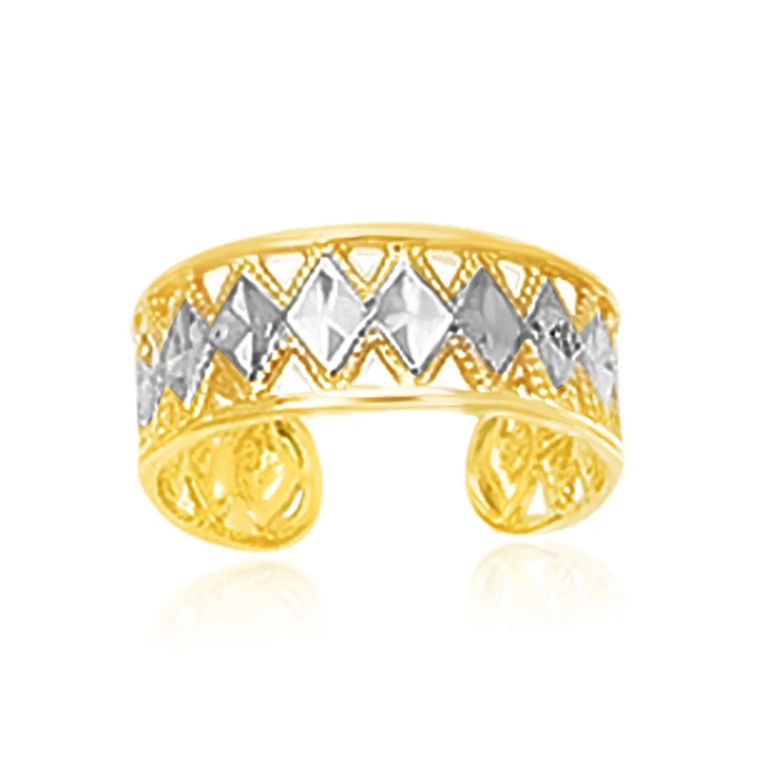 14k Two-Tone Gold Cuff Type Cut-Out Toe Ring with Diamond Design RCJ Toe Rings  CELESTIA LUXE JEWELLERS
