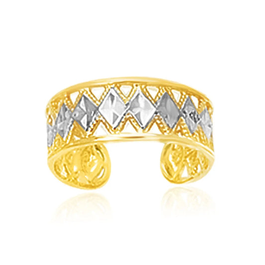 14k Two-Tone Gold Cuff Type Cut-Out Toe Ring with Diamond Design RCJ Toe Rings  CELESTIA LUXE JEWELLERS