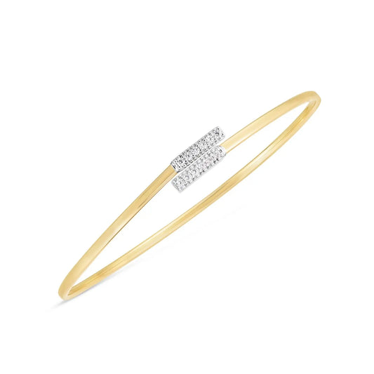 14k Two Tone Gold Diamond Bypass Bar Bangle (2.00 mm) RCJ Bangles  CELESTIA LUXE JEWELLERS
