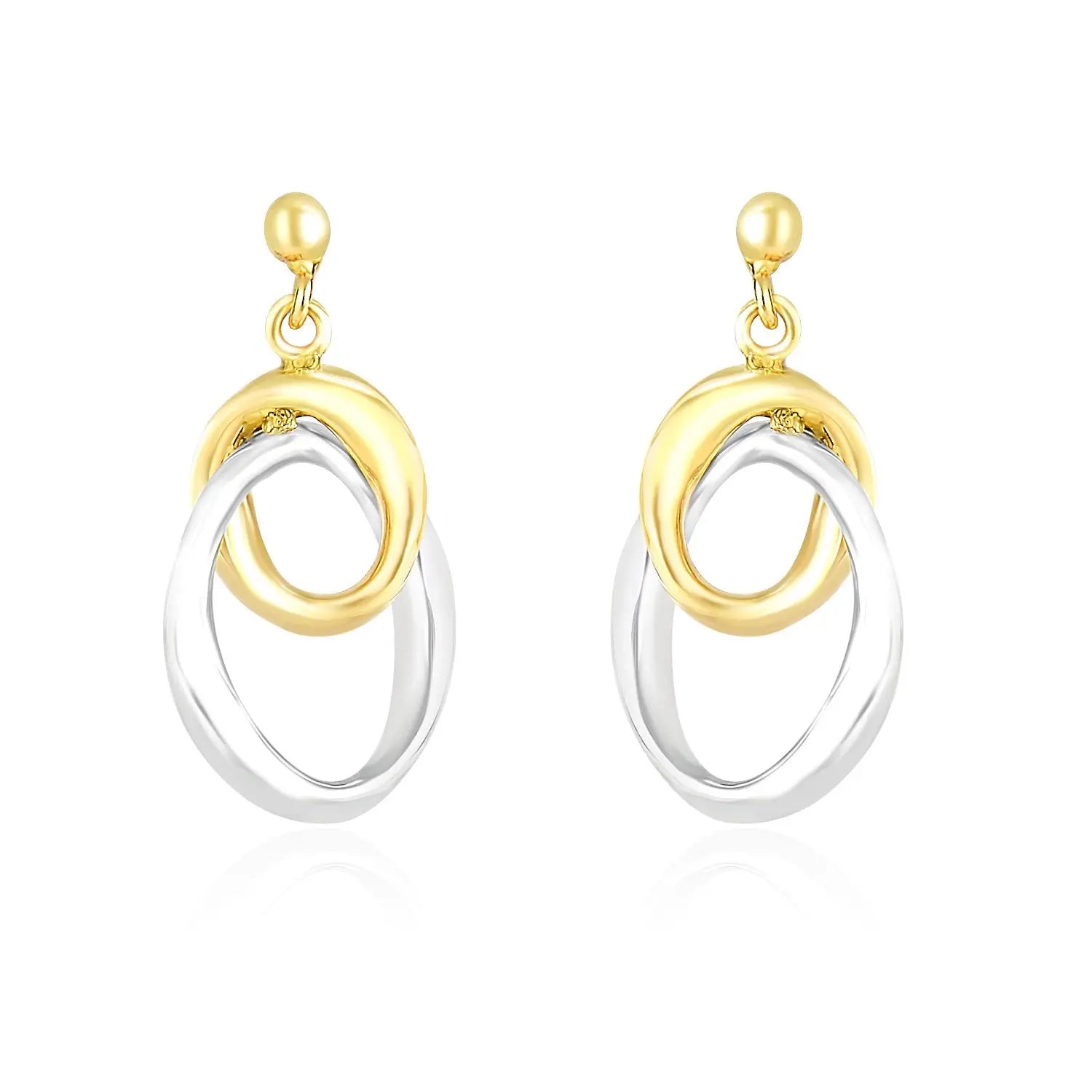 14k Two-Tone Gold Drop Earrings with Interlaced Oval Sections RCJ Earrings  CELESTIA LUXE JEWELLERS