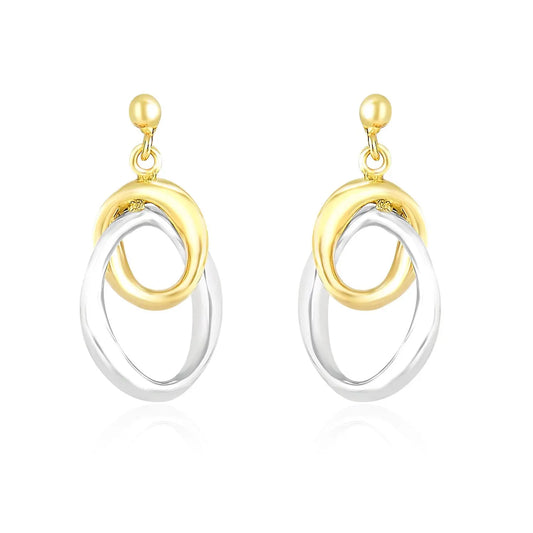 14k Two-Tone Gold Drop Earrings with Interlaced Oval Sections RCJ Earrings  CELESTIA LUXE JEWELLERS
