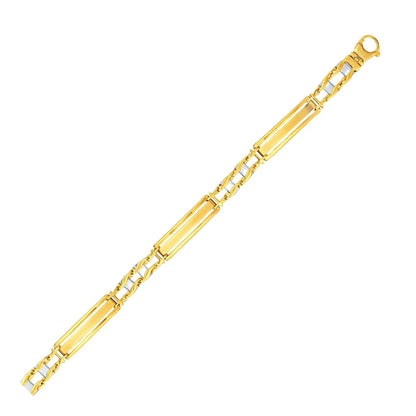 14k Two-Tone Gold Fancy Bar Style Mens Bracelet with Curved Connectors (9.65 mm) RCJ Bracelets  CELESTIA LUXE JEWELLERS