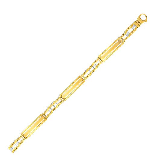 14k Two-Tone Gold Fancy Bar Style Mens Bracelet with Curved Connectors (9.65 mm) RCJ Bracelets  CELESTIA LUXE JEWELLERS