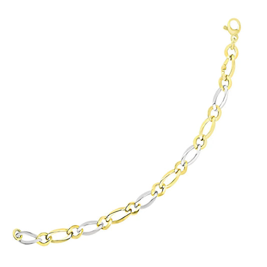 14k Two-Tone Gold Figaro Chain Bracelet with Long and Short Links (10.00 mm) RCJ Bracelets  CELESTIA LUXE JEWELLERS
