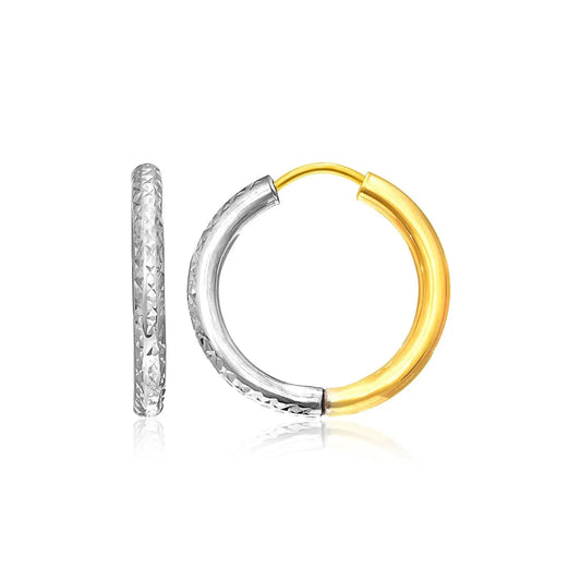 14k Two-Tone Gold Hoop Earrings with Textured Style(2.5x15mm) RCJ Earrings  CELESTIA LUXE JEWELLERS