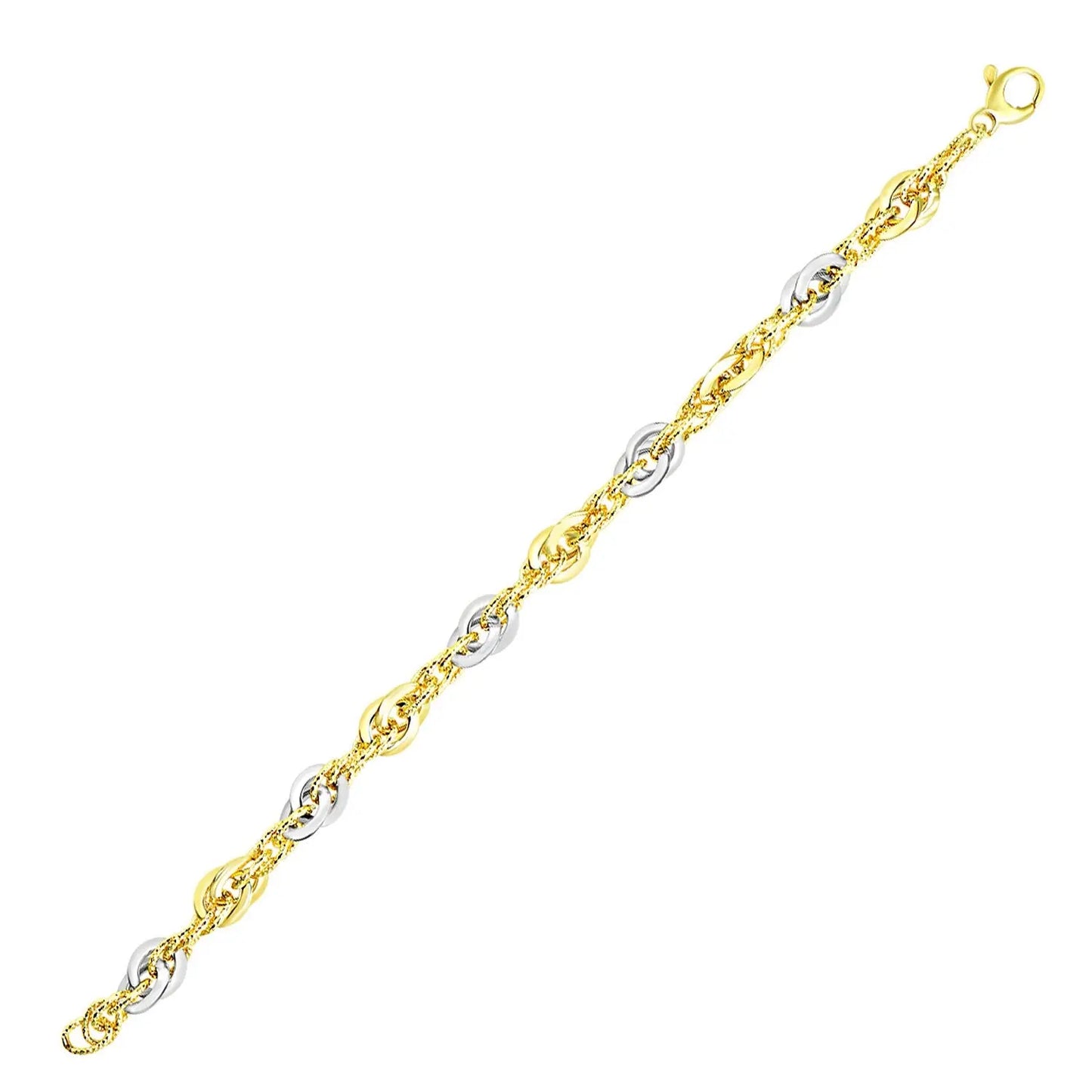 14k Two-Tone Gold Interlaced Smooth and Textured Link Bracelet (10.00 mm) RCJ Bracelets  CELESTIA LUXE JEWELLERS