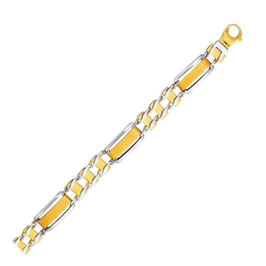 14k Two-Tone Gold Mens Bracelet with Fancy Rounded Bars (9.65 mm) RCJ Bracelets  CELESTIA LUXE JEWELLERS