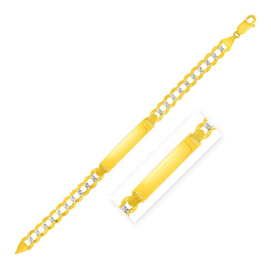 14k Two Tone Gold Mens Curb Chain ID Bracelet with White Pave (8.30 mm) RCJ Bracelets  CELESTIA LUXE JEWELLERS