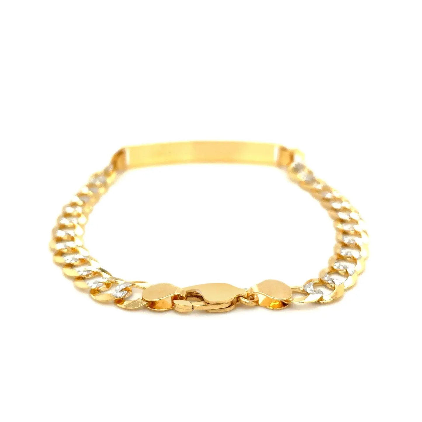14k Two Tone Gold Mens Narrow Curb Chain ID Bracelet with White Pave (6.70 mm) RCJ Bracelets  CELESTIA LUXE JEWELLERS