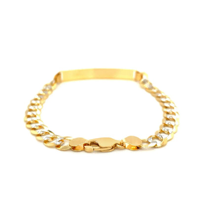 14k Two Tone Gold Mens Narrow Curb Chain ID Bracelet with White Pave (6.70 mm) RCJ Bracelets  CELESTIA LUXE JEWELLERS