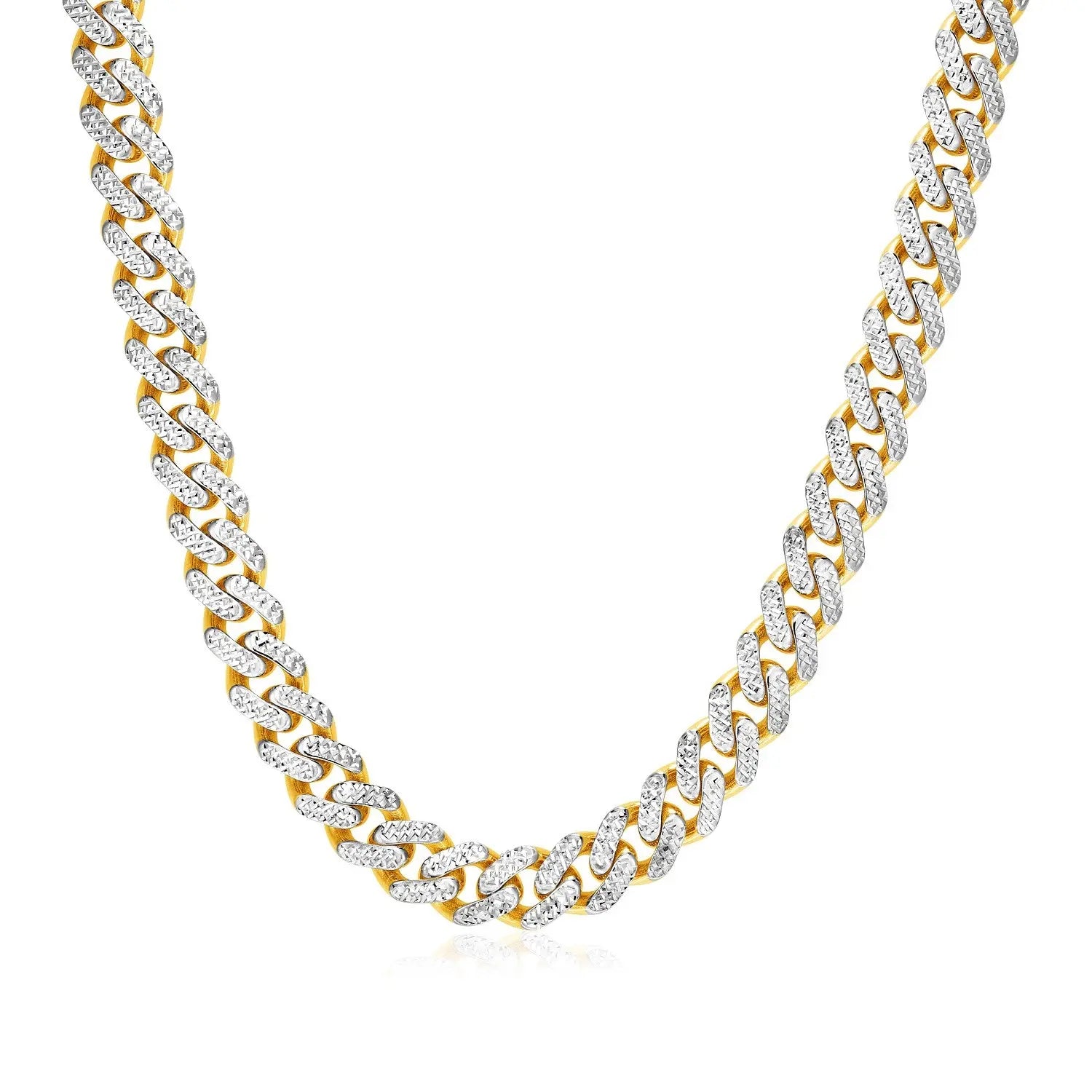 14k Two Tone Gold Miami Cuban Chain Necklace with White Pave RCJ Necklaces  CELESTIA LUXE JEWELLERS