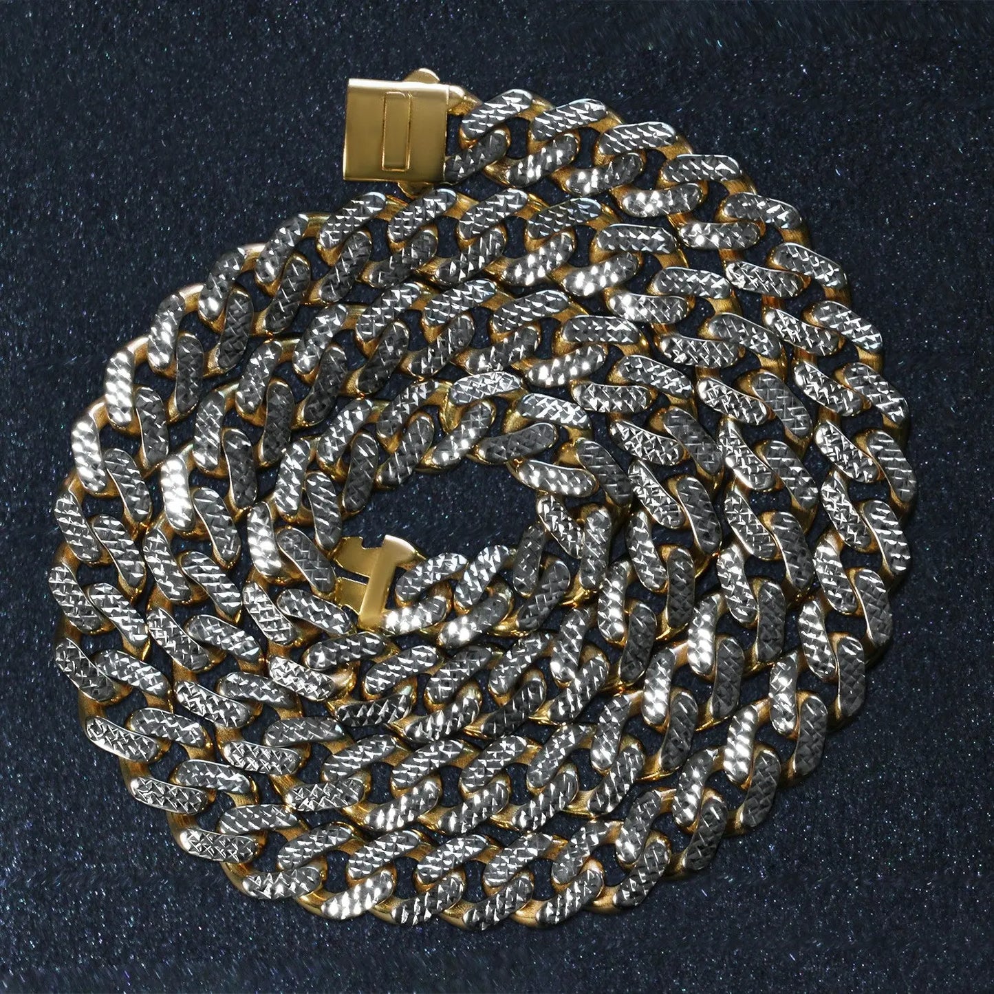 14k Two Tone Gold Miami Cuban Chain Necklace with White Pave RCJ Necklaces  CELESTIA LUXE JEWELLERS