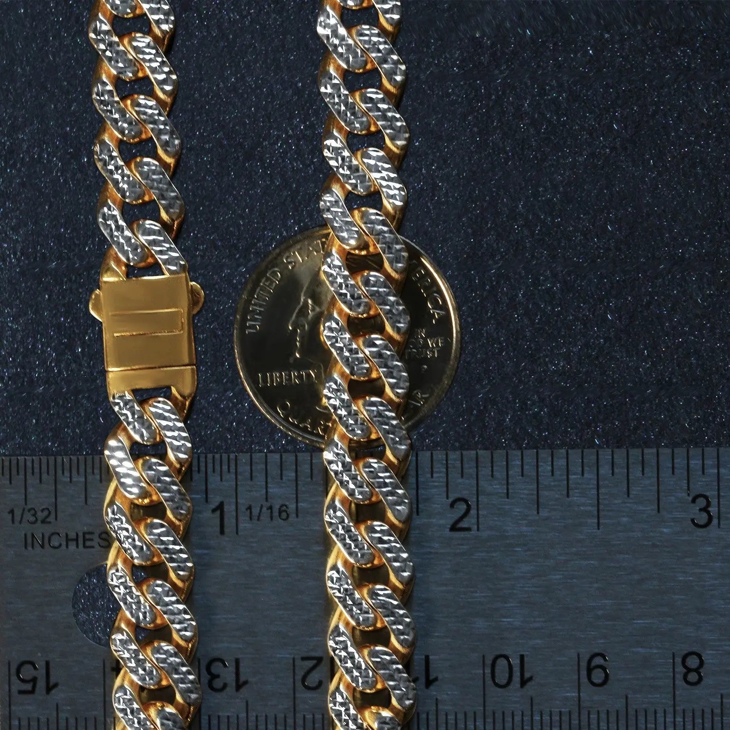 14k Two Tone Gold Miami Cuban Chain Necklace with White Pave RCJ Necklaces  CELESTIA LUXE JEWELLERS