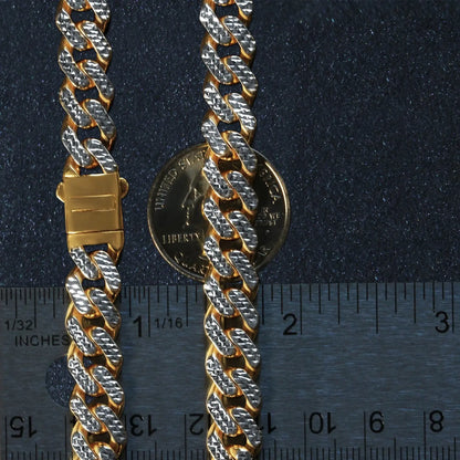 14k Two Tone Gold Miami Cuban Chain Necklace with White Pave RCJ Necklaces  CELESTIA LUXE JEWELLERS