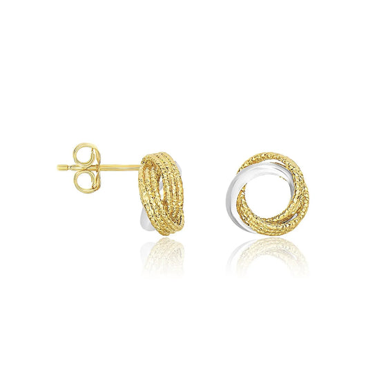 14k Two-Tone Gold Multi-Textured Open Circle Style Entwined Earrings RCJ Earrings  CELESTIA LUXE JEWELLERS
