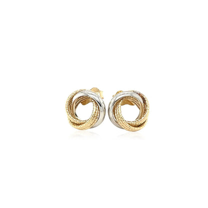 14k Two-Tone Gold Multi-Textured Open Circle Style Entwined Earrings RCJ Earrings  CELESTIA LUXE JEWELLERS
