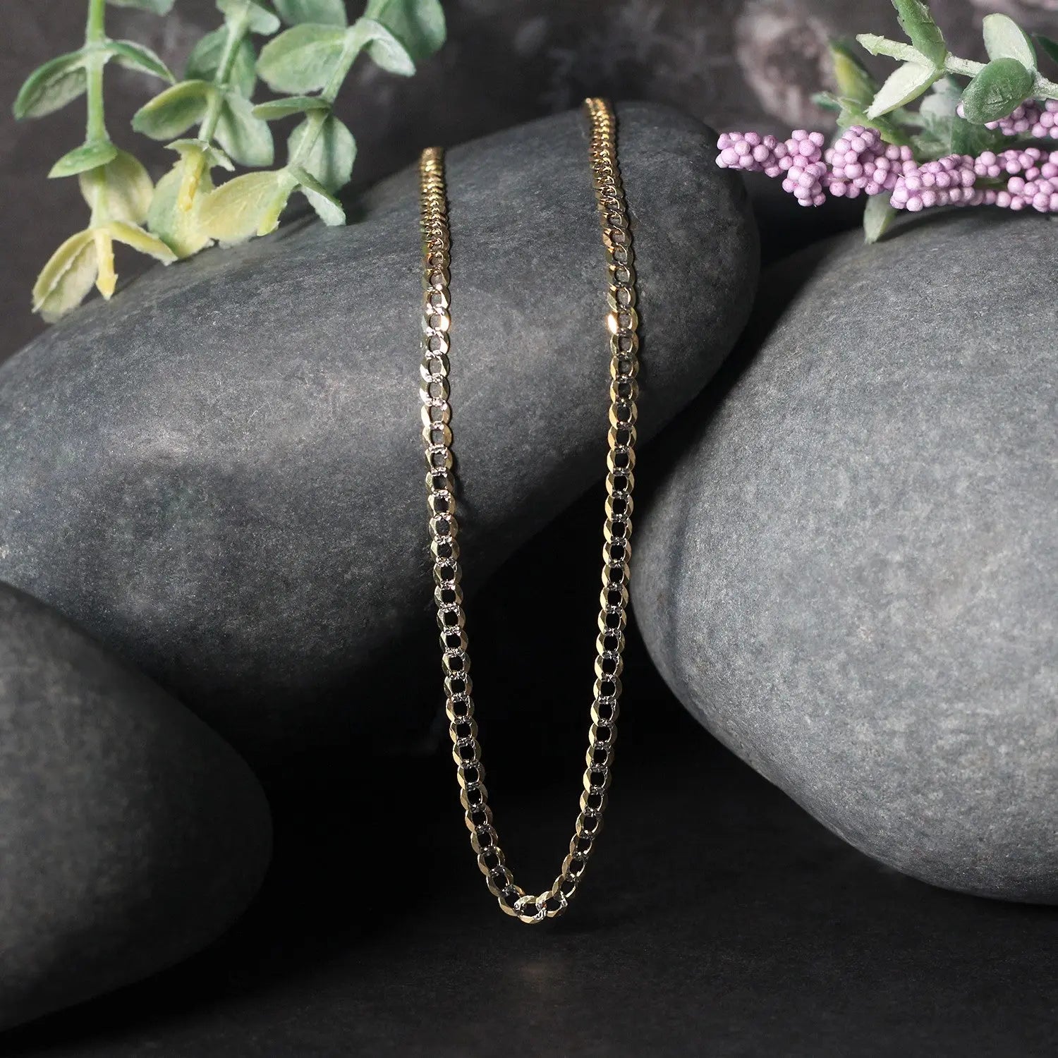 14k Two Tone Gold Pave Curb Chain (2.60 mm) RCJ Chains  CELESTIA LUXE JEWELLERS
